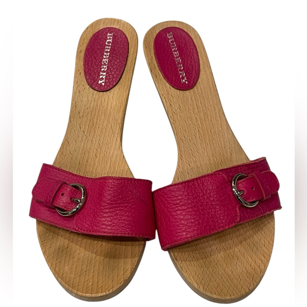 Burberry Pink Pebble Leather Sandal Slipper Slide Sz:36/US:6